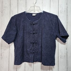 Ganesh Himal Women's Blue Cotton Handmade In Nepal Shirt Size Large Lagenlook.